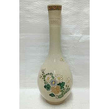 薩摩焼　白薩摩　廣田窯　金彩花絵　鶴首花瓶　一輪挿し Amazon.co.jp: 薩摩焼 白薩摩 廣田窯 金彩花絵 鶴首花瓶